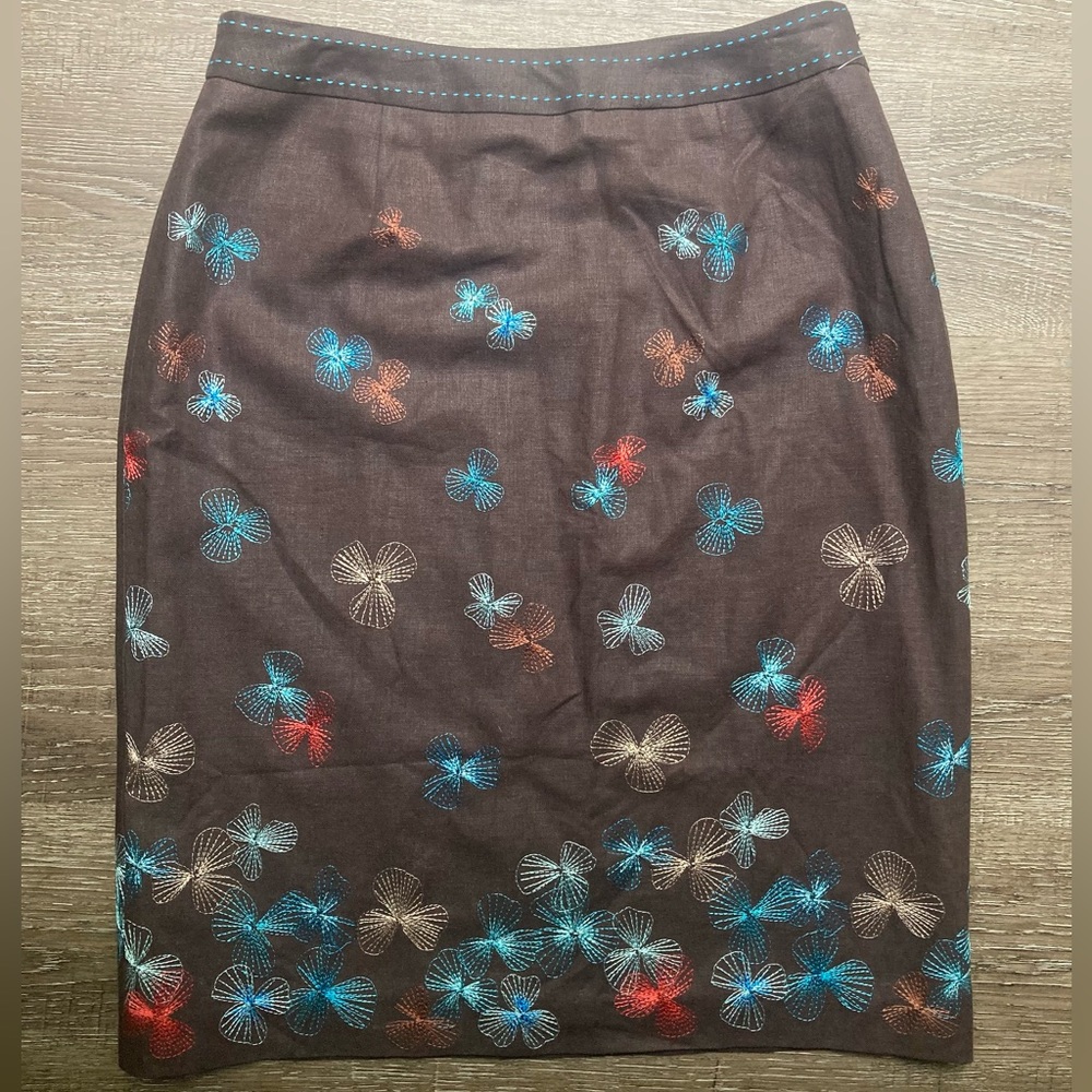 Alfani Brown Linen Floral Skirt Size 6